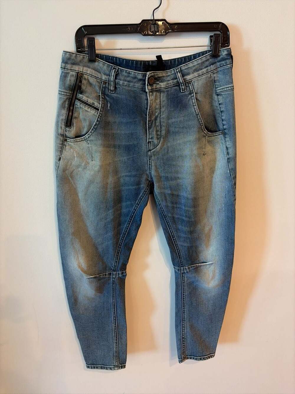 Diesel Black Gold Distressed Tapered Denim Jeans, Size 29